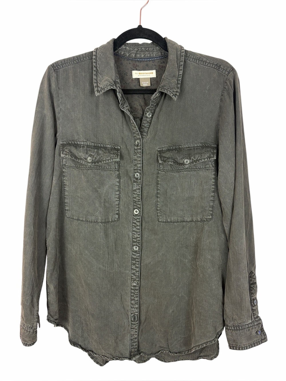 Pilcro by Anthropologie Washed Charcoal Grey Lyocell Utility Button Shirt Medium